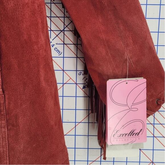 Maroon Western Fringe Layer Cozy Lined Snap Jacket Vintage Chic Womens - Picture 4 of 16